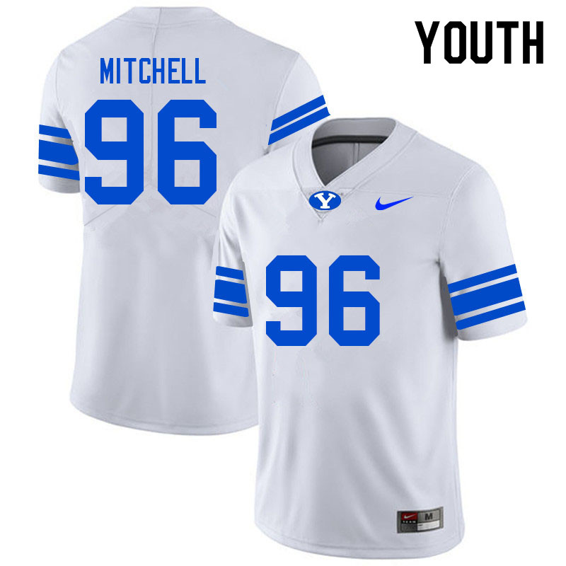 Youth #96 Bruce Mitchell BYU Cougars College Football Jerseys Sale-White - Click Image to Close